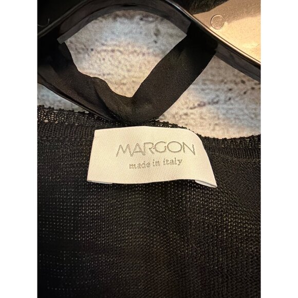 Margon Black Knit Top With Lace Hem & Button Tie Neck Size 42 - Picture 2 of 5